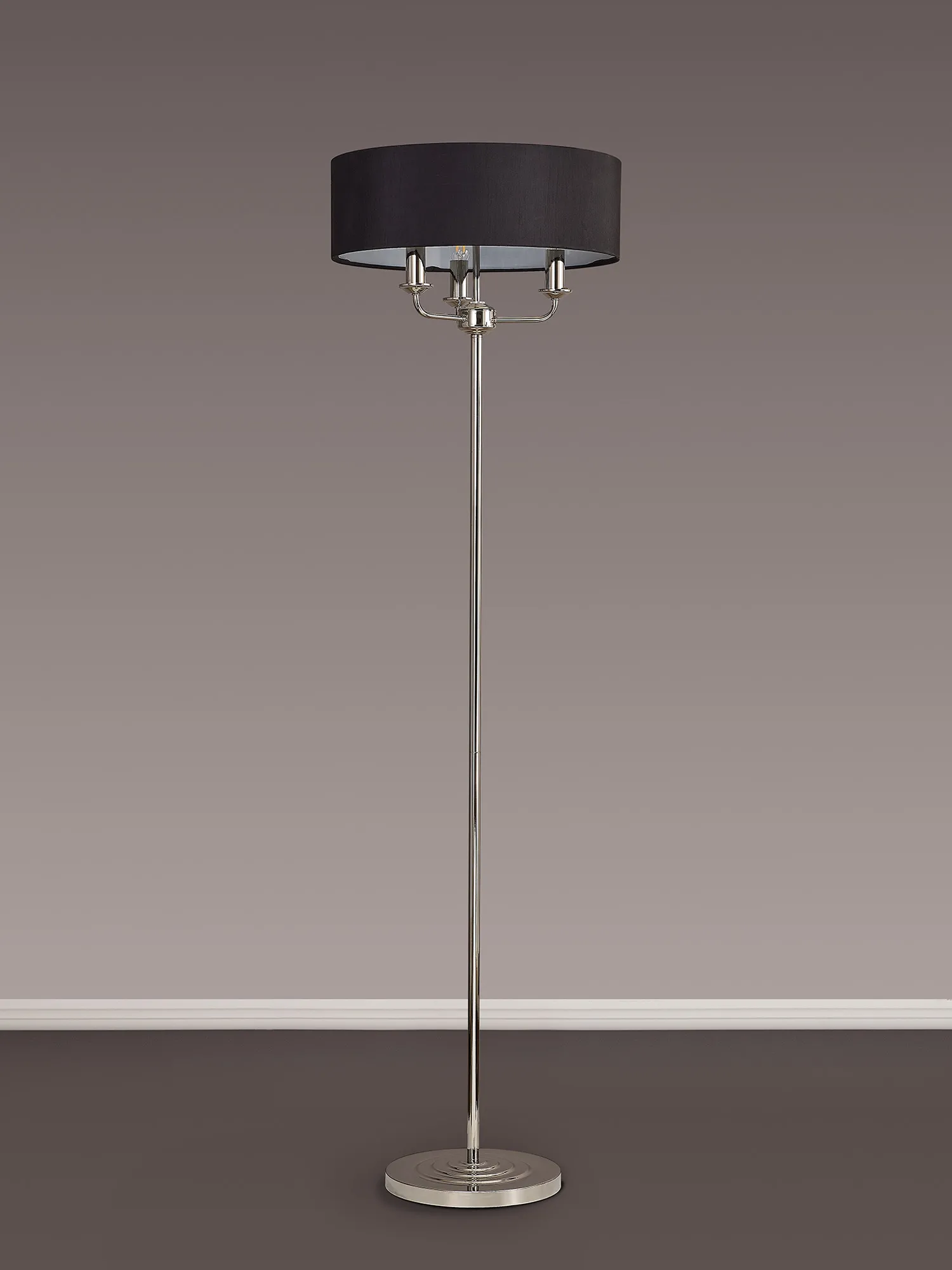 Banyan 45cm 3 Light Floor Lamp Polished Nickel, Black DK0883  Deco Banyan PN BL